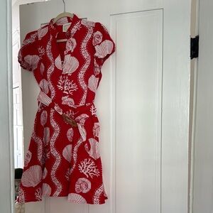 Red and White sail to sable belted shell Dress small